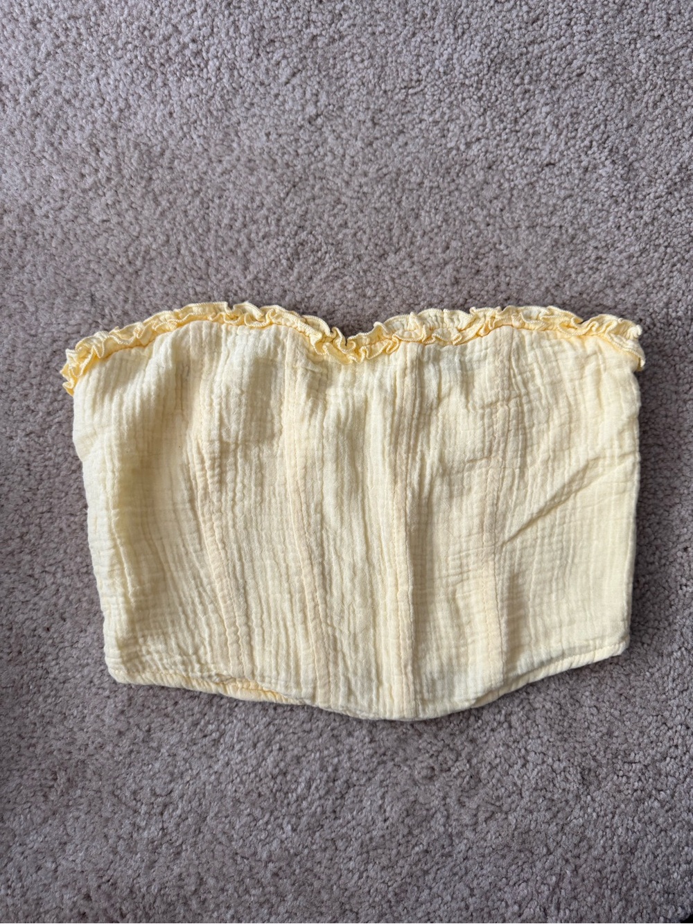 Strapless ruffle butter yellow top